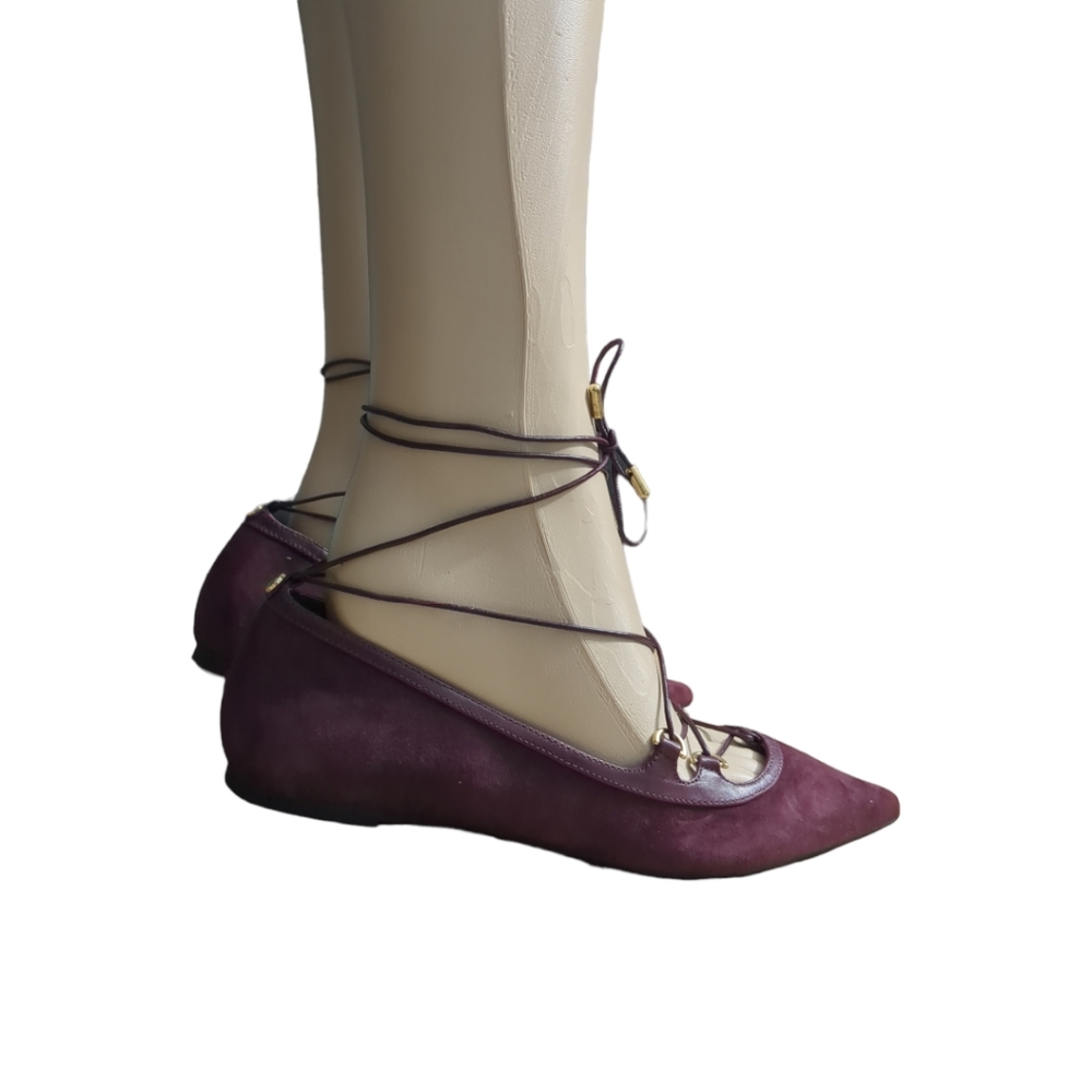 Michael Kors Lace Up Tabby Flats in Burgundy Suede Dark red size 8 - Picture 6 of 15